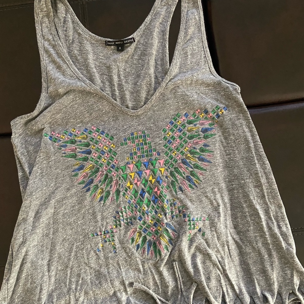 Truly madly deeply razorback tank with a fringe detail
